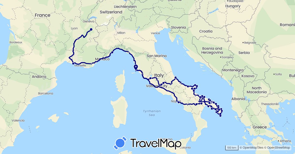 TravelMap itinerary: driving in France, Italy (Europe)